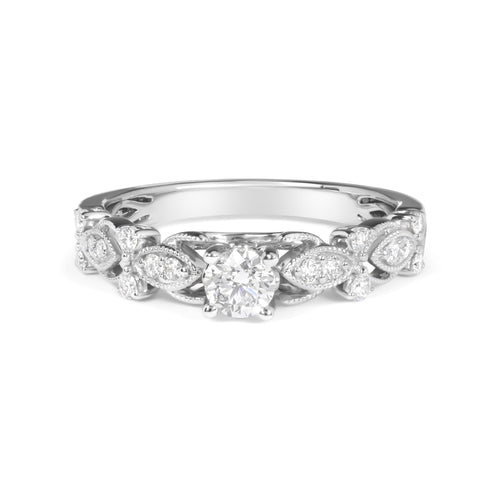 14K White Gold 1/2 Cttw Diamond Vintage Style Engagement Ring (G-H Color, VS2-SI1 Clarity) - Size 7