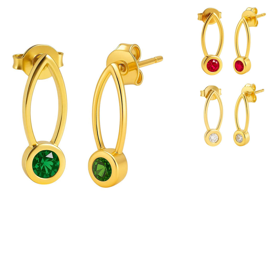 18K Gold Plated Long Gemstone Drop Earrings, Trendy Modern Look TGE1035 EM-1290