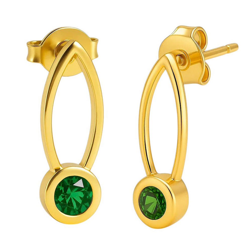 18K Gold Plated Long Gemstone Drop Earrings, Trendy Modern Look TGE1035 EM-1290